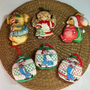 Vintage Handmade Fabric Christmas Ornaments Raggedy Ann and Other Figures Lot